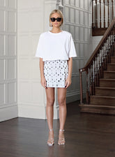 Silver Embellished Faux Leather Mini Skirt