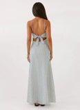 Flora Linen Maxi Dress Blue Choc Stripe