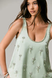 Arianna Mint Satin Scoop Neck Embellished Top