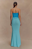Jasiel Strapless Knit Maxi Dress Cyan Blue