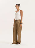 Mocha Satin Tie Waist Wide Leg Trouser