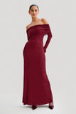 Josie Off Shoulder Mesh Maxi Dress Wine