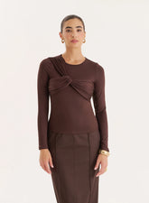 Chocolate Bust Detail Long Sleeve Top