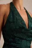 Talula Dark Green Extreme Cowl Neck Maxi Dress With Sash And Front High Split