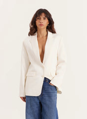 Cream Satin Tailored Blazer