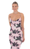Mesh Lilly Print Cowl Neck Maxi Dress in Pink
