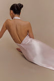 Esther Iridescent Satin Cowl Maxi Dress Pale Pink