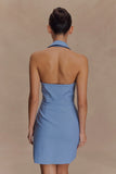 Ruth Cotton Halter Mini Dress Ocean Blue