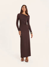 Chocolate Off Shoulder Hardware Maxi Dress
