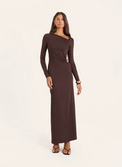 Chocolate Off Shoulder Hardware Maxi Dress