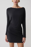 Thao Long Sleeve Gathered Mini Dress Dark Charcoal