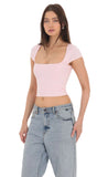 Short Sleeve Crop Top in Baby Pink