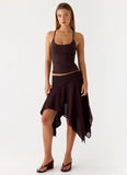 Kia Low Rise Asymmetrical Midi Skirt Chocolate