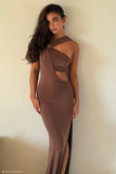 Lottie Slinky Maxi Dress With Split Chocolate
