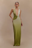Stella Draped Slinky Maxi Dress Ombre Vintage Olive