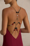 Cher Burgundy Satin Square Neck Maxi Dress With Embellished Detailed Open Back