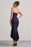 Daylight Navy Corset High Low Midi Dress