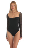 Diamond Glitter Square Neck Bodysuit in Black