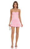 Taffeta Ruffle Bodycon Dress in Pink