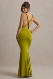 Santez Green Twisted Plunge Neck Maxi Dress