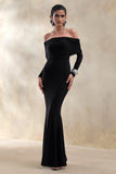 Brisea Black Bardot Neck Maxi Dress