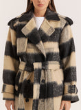 Black Beige Check Longline Belted Trench Coat
