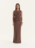 Chocolate Linen Blend Maxi Skirt