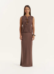 Chocolate Linen Blend Maxi Skirt