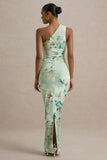 Dalarie Green Floral Print One Shoulder Gathered Maxi Dress