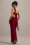 Venetia Burgundy One Shoulder Tie Back Maxi Dress