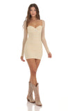 Mesh Ruched Dress in Beige