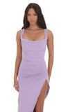 Ruched Side Slit Maxi Dress in Purple