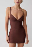 Maison Bandage Knit Mini Dress Chocolate