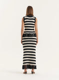 Striped Sleeveless Knitted Tassel Trim Top