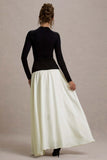 Benedetta Black Cream Long Sleeve Drop Waist Maxi Dress