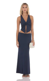 V Neck Twist Two Piece Set in Navy