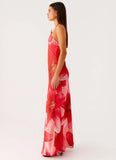 Vatiana Chiffon Maxi Dress Peach Watermelon Flower