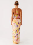 Main Act Halter Maxi Dress Sunburst Floral