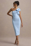 Ambretta Powder Blue One Shoulder Midi Dress With Bow