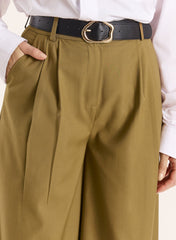 Olive Hardware Belt Detail Tailored Trousers