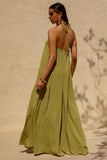 Zyon Green High Neck Maxi Dress with Cut Out Details