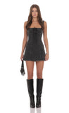 Denim Polka Dot Bow Dress in Washed Black