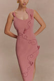 Virginia Suiting Embroidered Midi Dress Burnt Rose