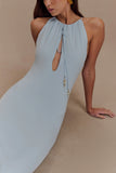 Beryl Slinky Maxi Dress With Pearls Pale Blue