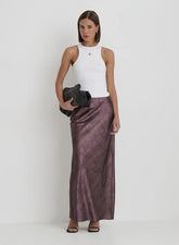 Plum Printed Satin Maxi Skirt