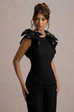 Elma Black Straight Leg Jumpsuit With Embellished Bows