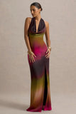 Fiorella Ombre Print Cowl Neck Split Maxi Dress