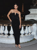 Black Velvet Bandeau Ruched Maxi Dress