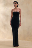 Milania Black Asymmetric Neck Maxi Dress With Twist Sleeve