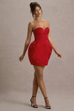 Zuki Red Satin Sweetheart Mini Dress With Tulip Skirt